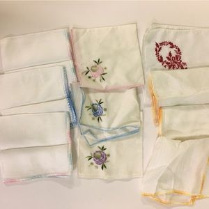 Vintage set of assorted embroidered luncheon napkins floral edged 1950s 1950